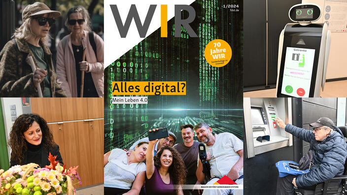 Eine Collage mit dem Titelbild der Wir-Ausgabe 1/2024 und Bildern aus der Ausgabe.