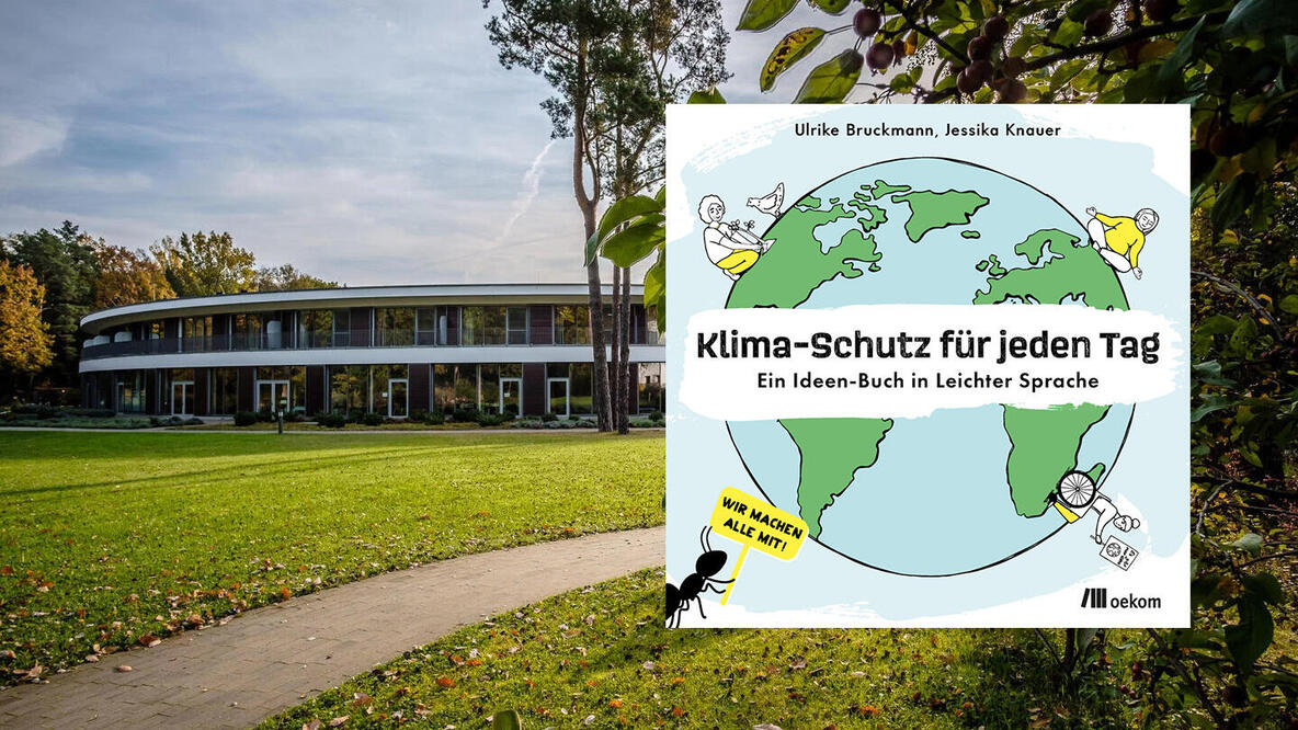 Buchcover Klima-Schutz für jeden Tag. Im Hintergrund das P.A.N. Zentrum