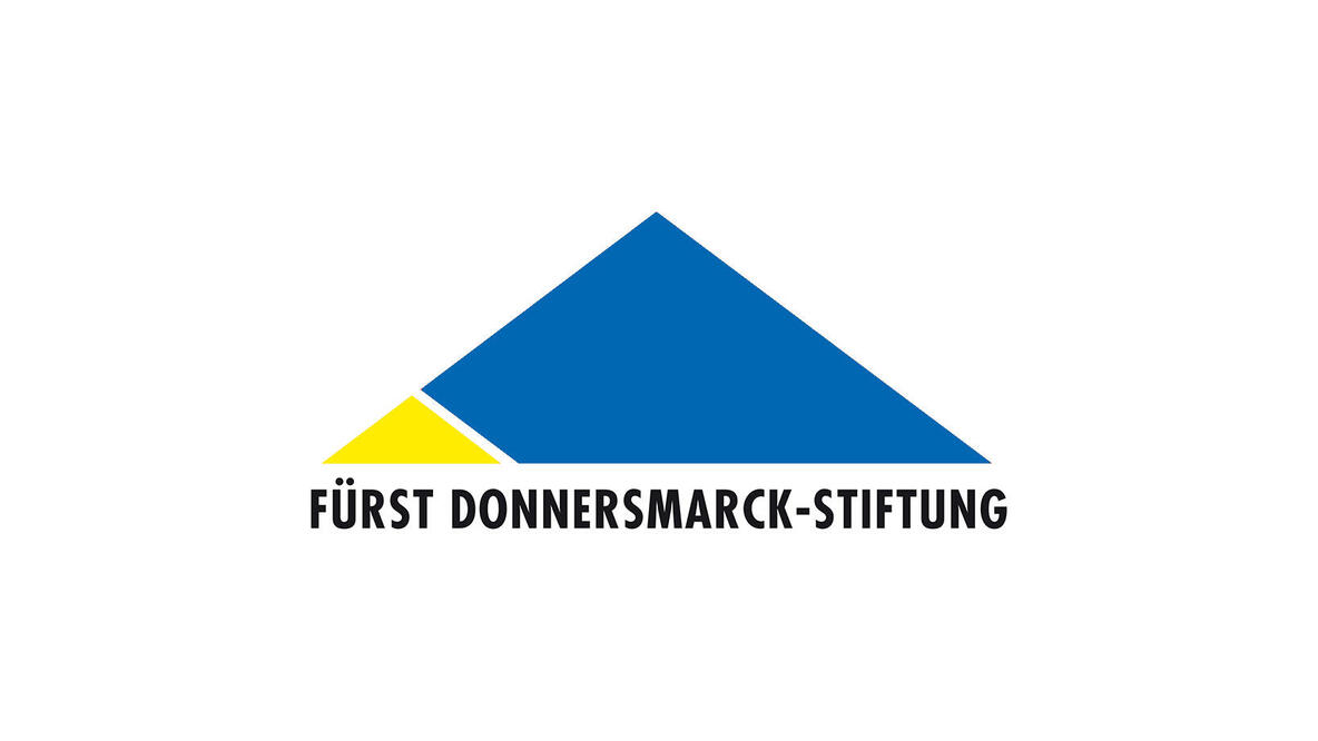 Logo von der Fürst Donnersmarck-Stiftung in den Ukraine Flaggen Farben.
