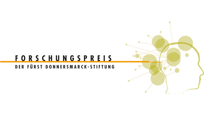 Das Logo des Forschungspreises - ein stilisierter Kopf im Profil mit mehreren Kreisen und Linien um ihn herum - daneben der Schriftzug: "Forschungspreis der Fürst Donnersmarck-Stiftung"