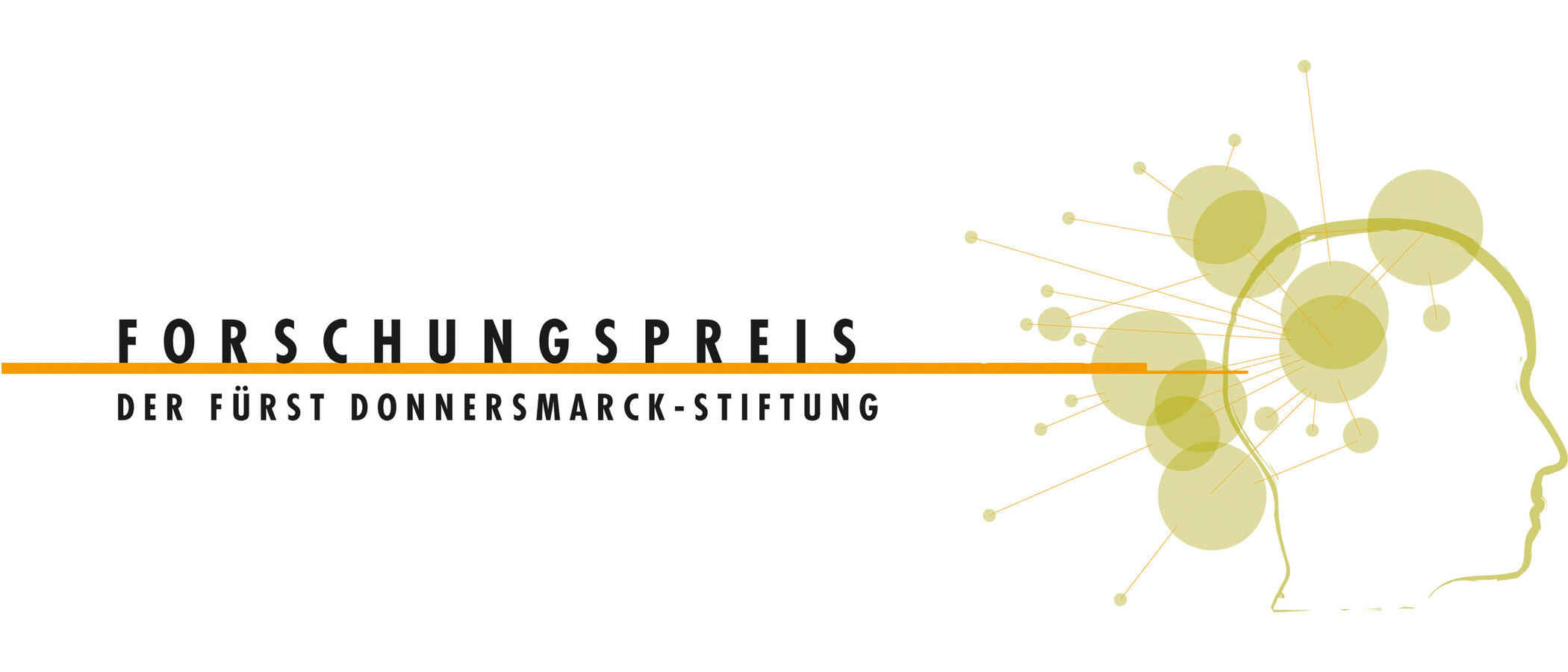Das Logo des Forschungspreises - ein stilisierter Kopf im Profil mit mehreren Kreisen und Linien um ihn herum - daneben der Schriftzug: "Forschungspreis der Fürst Donnersmarck-Stiftung"