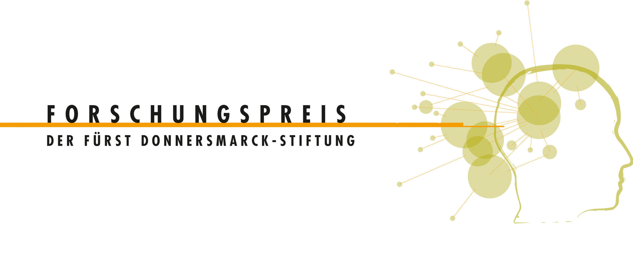Das Logo des Forschungspreises - ein stilisierter Kopf im Profil mit mehreren Kreisen und Linien um ihn herum - daneben der Schriftzug: "Forschungspreis der Fürst Donnersmarck-Stiftung"