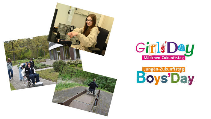 Collage mit den Logos des Girls und Boys Day sowie verschiedene Bilder der Hospitierenden in der Stiftung.